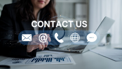 UI concept for contact us section showing icons for email, web, phone, and message. Contact and support icons help streamline business communication and improve customer contact experience. Spline