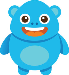 Cute blue cartoon monster mascot character vector design friendly adorable kawaii illustration