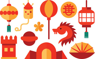 Vibrant chinese festival icons collection scalable vector graphics for celebrations