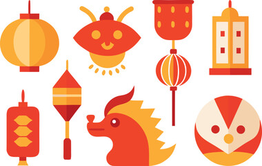 Chinese festival icons collection vector art scalable illustration lanterns dragons and ornaments