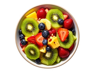  Top-Down View of Fresh Kiwi Fruit Salad in Bowl, Minimalist PNG