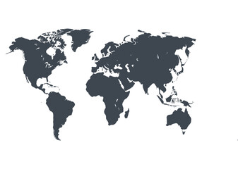 Obraz premium Detailed vector illustration of a world map silhouette on an isolated white background. Global geography concept for travel and business presentations