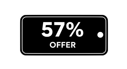 minimalist tag declares 57% OFFER, the black rectangle with the elegant touch of white detailing. Perfect for your sale needs. vector illustration