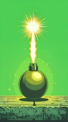A green bomb explodes on a textured surface