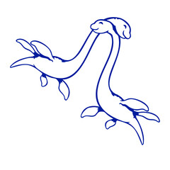 2 Plesiosaur Dinosaur Love Friends Dino Couple Cuddling
