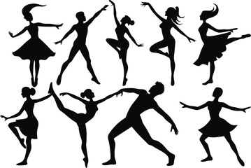 Dynamic dance silhouettes collection vector illustrations scalable eps graphics for design projects