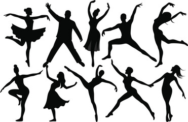 Dynamic dance silhouettes collection vector illustrations for scalable graphics