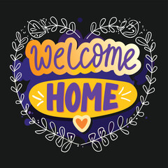 Obraz premium A Vibrant Welcome Home Graphic In Orange Purple And White Floral Outline
