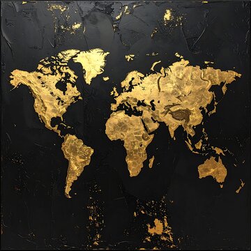 Golden world map on a dark background