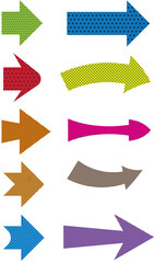 Set von verschiedenen Pfeilen in unterschiedlichen Farben mit Halbtonraster