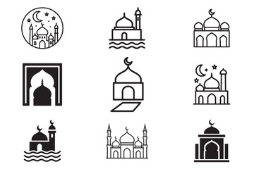 Islamic Mosque Icons Set vector