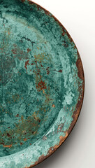 Antique copper plate with oxidized surface and weathered patina