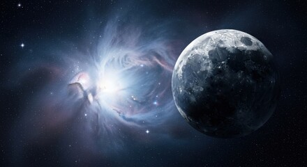 Naklejka premium Spectacular Space View with a Planet and Bright Nebula and Stars