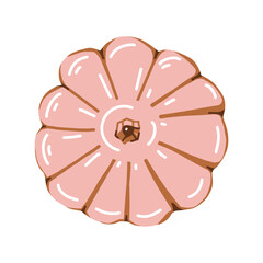 Cute pink pumpkin isolated on white background. Vector flat illustration. Autumn decor element and Halloween attribute. Vector illustration