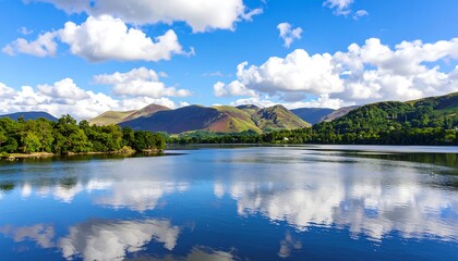 Serene Lake District Landscape: Mountains Mirrored in Calm Waters