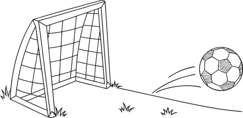 football ball and goal, Football goal. Soccer goal. Vector, soccer ball in goal with black & White background Vector Illustration EPS. © AI Master