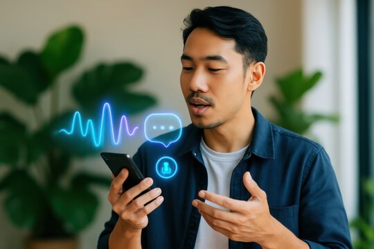A man using voice command through smartphone