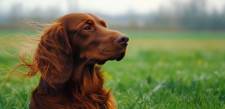 Golden Dog Enjoys a Sunny Day in a Green Field With Gentle Breeze - Powered by Adobe