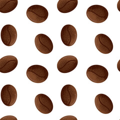 Seamless Coffee bean pattern. Endless textured vector illustration for restaurant or cafe. Backdrop of arabica and robusta grains. Repeated background for wallpaper, wrapping, packing, scrapbooking