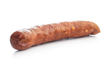 Smoked sausage isolated on white background.