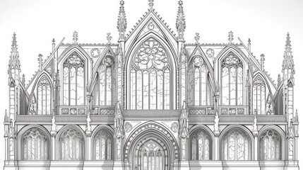 Fototapeta premium Detailed architectural drawing gothic cathedral front