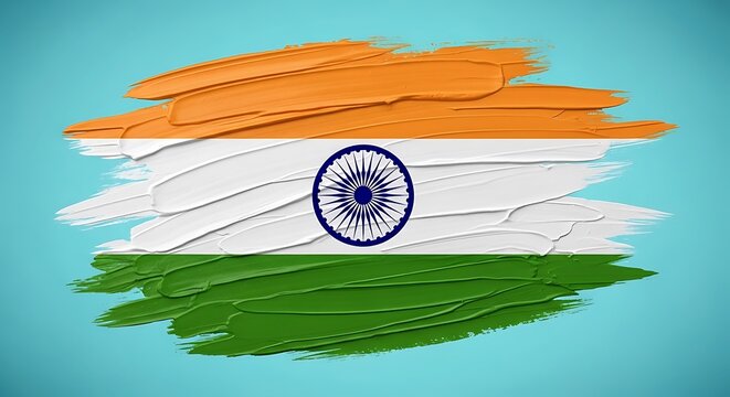 Artistic representation of the indian flag painted with bold brush strokes on a textured surface