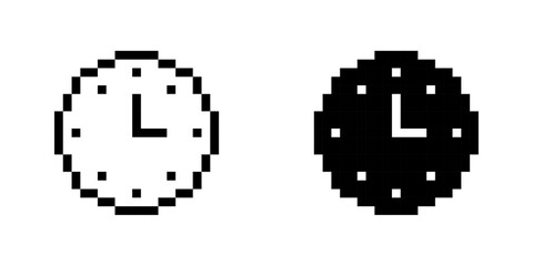 Clock icons, pixel style, time symbol, vector illustration, Pixel art, Vector illustration.