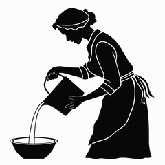 Woman pouring milk into bowl