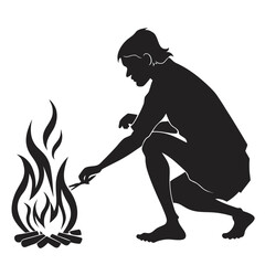 Man squatting near fire