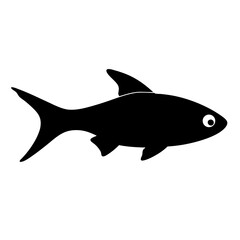 Silhouette of a Fish with Distinct Fins and a Circular Eye, in Black