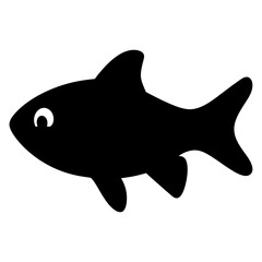 Simple black and white fish illustration with a cartoonish style eye