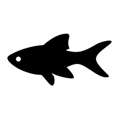 A sleek and minimalist black silhouette of a fish swimming gracefully