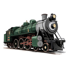 Naklejka premium Detailed illustration of a classic vintage steam locomotive with intricate machinery and wheels isolated on transparent background