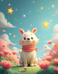 Adorable Cartoon Character with Scarf in Fantasy World
