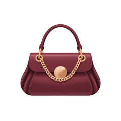 Elegant Burgundy Leather Handbag with Gold Chain Detail and Leaf Clasp purse maroon isolated on a transparent background