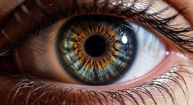 Extreme closeup of a human eye, showcasing intricate details of the iris and pupil