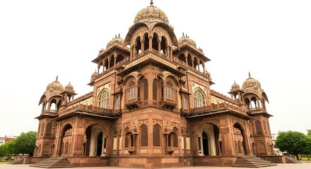 Fototapeta premium An ornate, ancient indian temple with intricate carvings and domes under a bright sky
