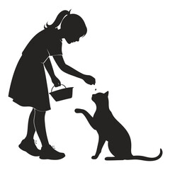 Girl feeding cat