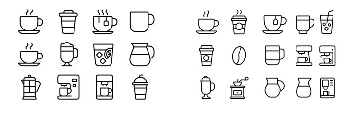 Collection of simple coffee and beverage icons in a clean, modern design suitable for various uses
