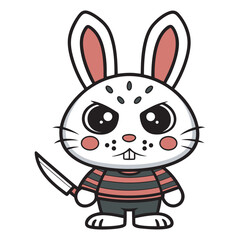 Obraz premium Grumpy Cartoon Rabbit Holding Knife With Red Stripes Shirt bunny cute