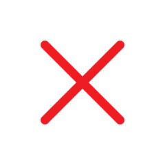 Thin red x icon silhouette vector flat design. Red cross icon.