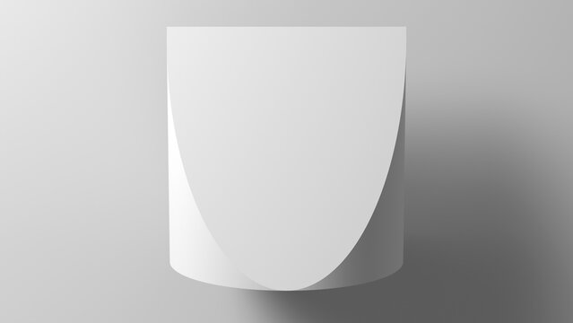 3d Abstract geometric shape, truncated cylinder is in front of white wall. 3d render