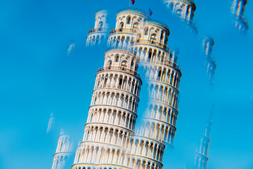 kaleidoscopic image of the Tower of Pisa against the blue sky