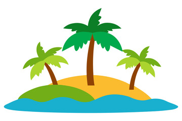 Obraz premium A tropical island three palm trees, a sandy beach, blue water, , a serene scene