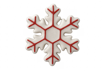 Christmas snowflake cookie with red icing decoration on transparent background