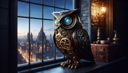 A robotic owl companion, Ai generated image