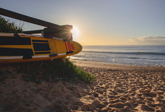 surf rescue board on beach