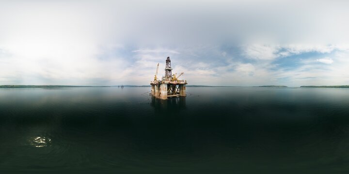 British North sea oil well decommission rig in Scotland, 360VR aerial