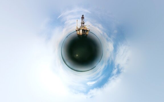 Rig for oil well decommission, tiny planet