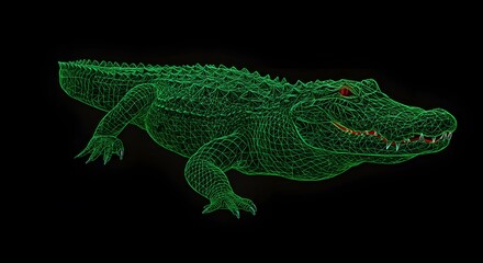 Fototapeta premium A Stunning 3D Wireframe Model of an American Alligator Against a Black Background